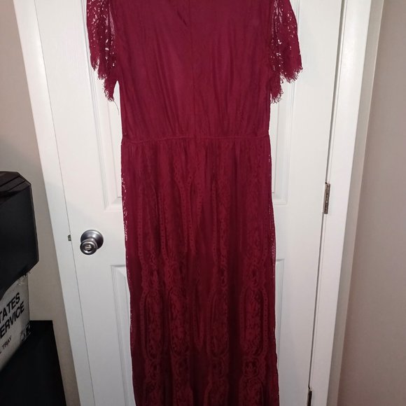 MEROKEETY Women's V Neck Short Sleeve Floral Lace Dress Size XL - Picture 4 of 4